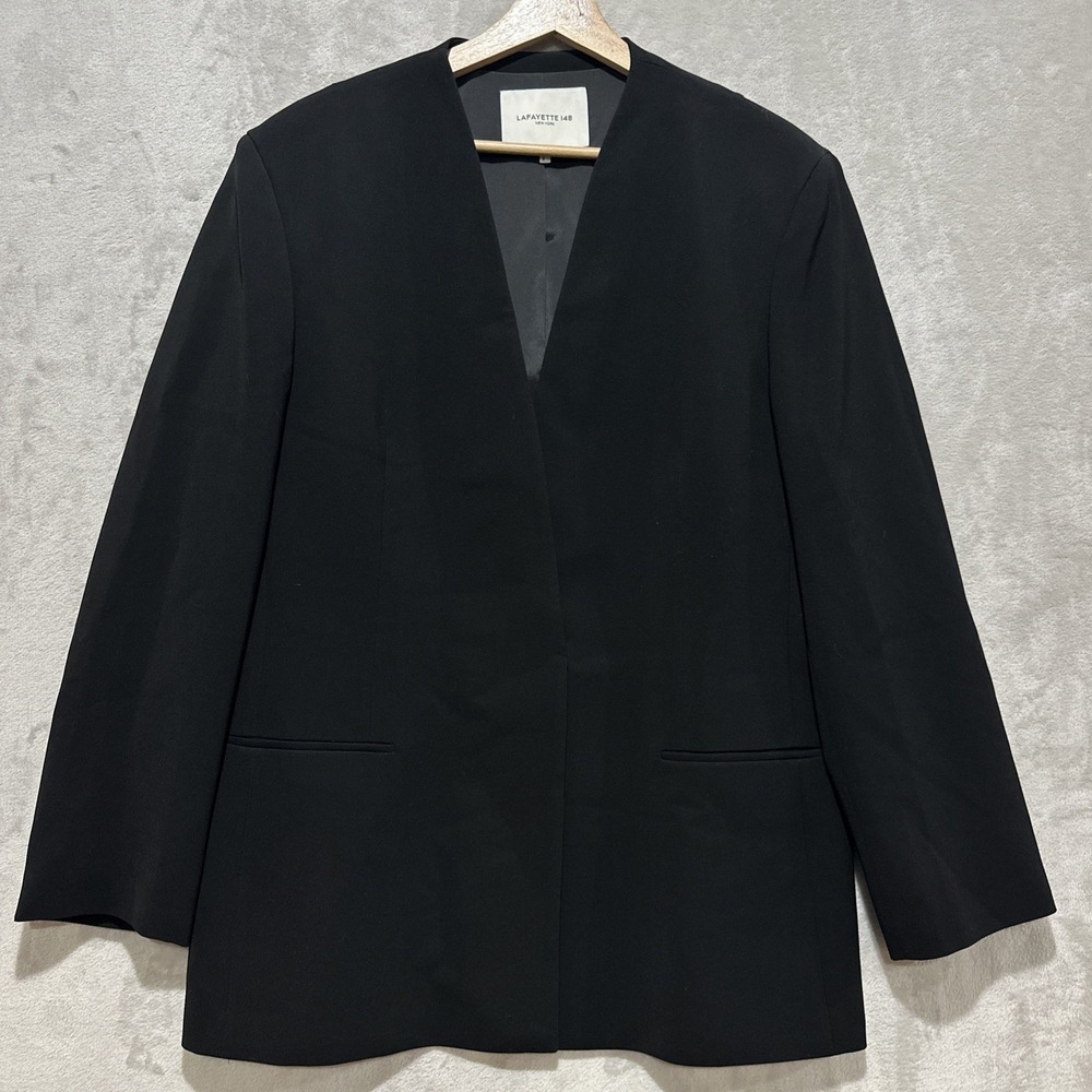 Lafayette‎ 148 New York V-Neck Blazer Women's 14 Black Hook and Eye